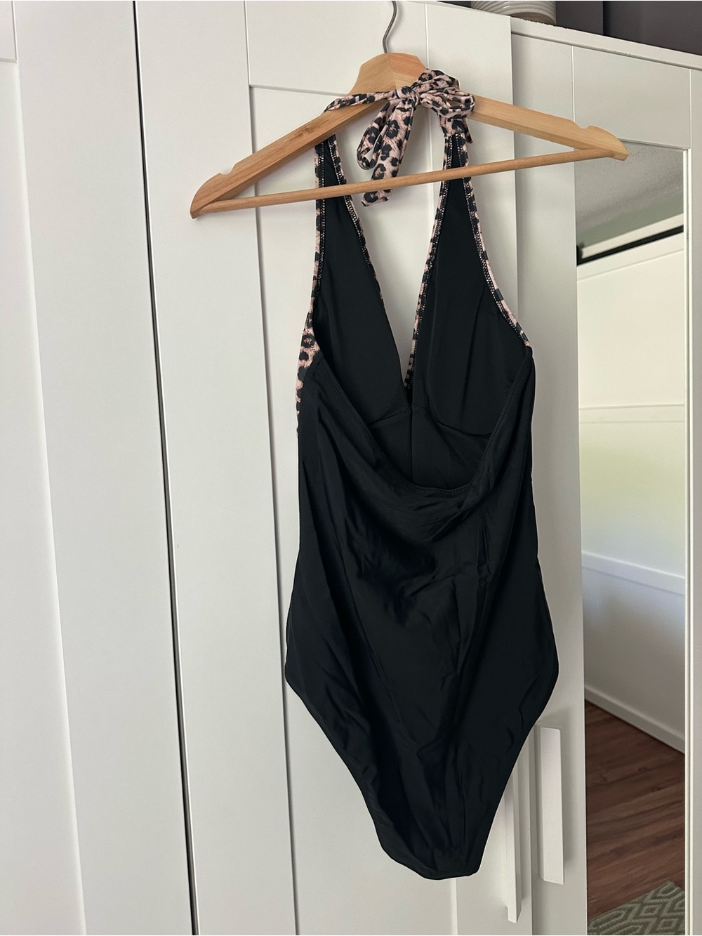 Leopard Halter One-Piece Swimsuit in Black and Tan - Picture 4 of 5